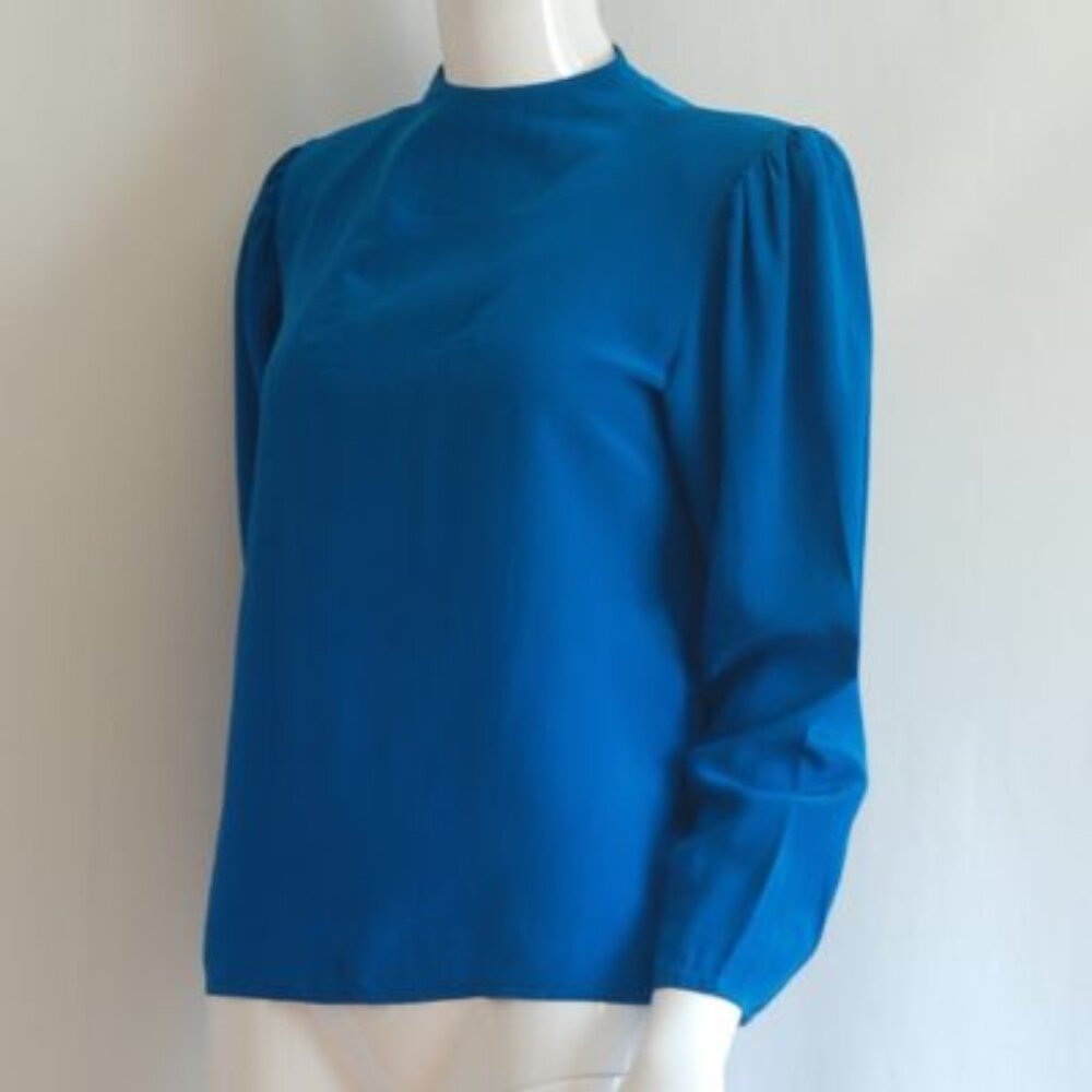 Oleg Cassini Vibrant Blue Silk Blouse With Back Button - Hong Kong
